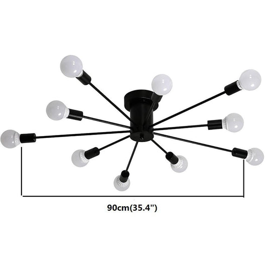 Metal Large Flush Mount Ceiling Light with 10 Sporadically Positioned LED/Incandescent Lights