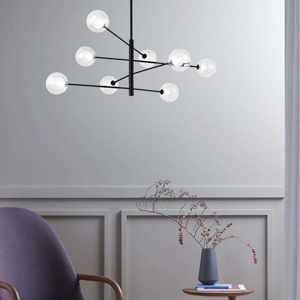 Linear Sputnik Chandelier with 8 Glass Shades