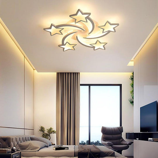 Celestial Shooting Stars LED Flush Mount Ceiling Light – Dimmable White Design