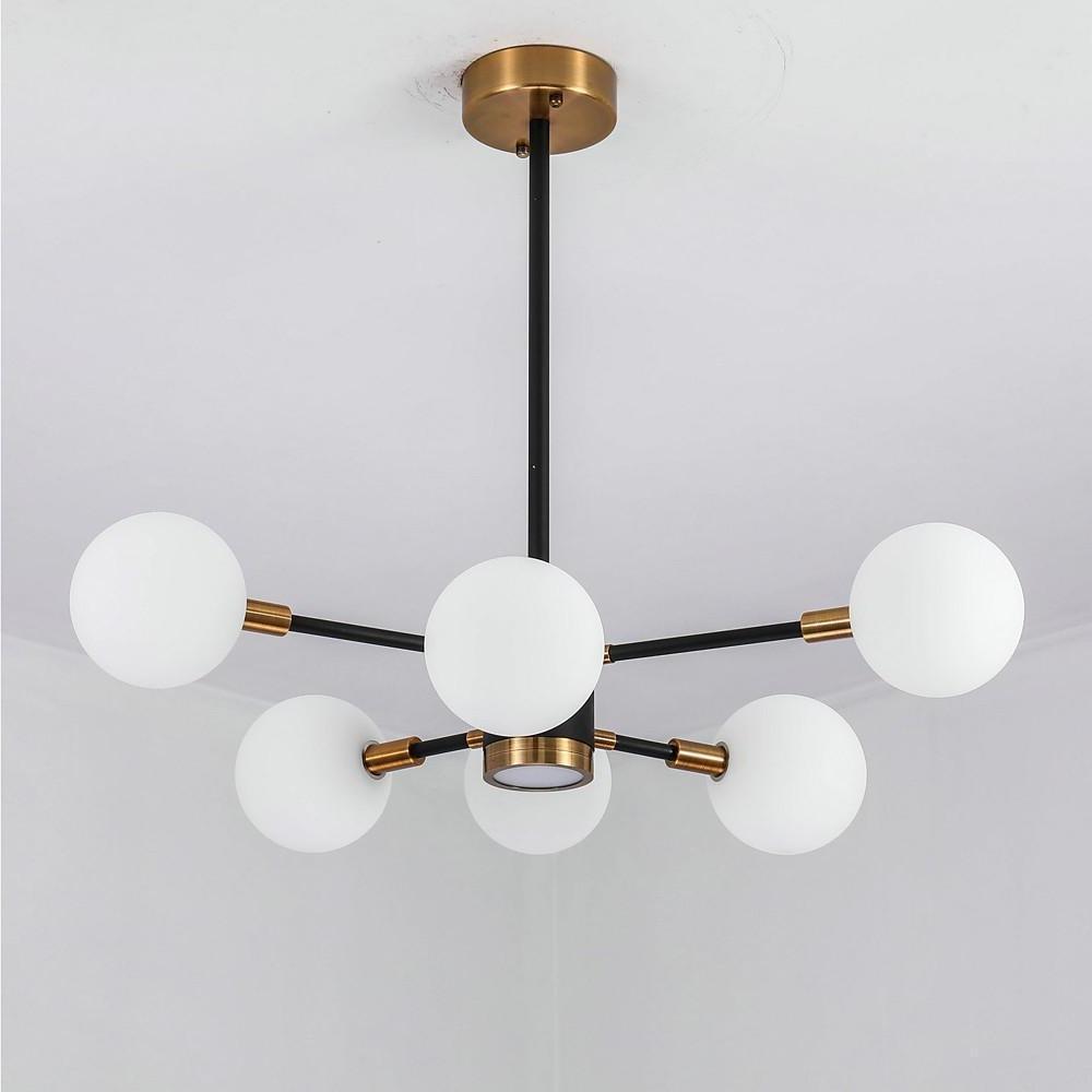 6-Light LED Glass & Metal Modern Chandelier for Kitchen Island Lighting