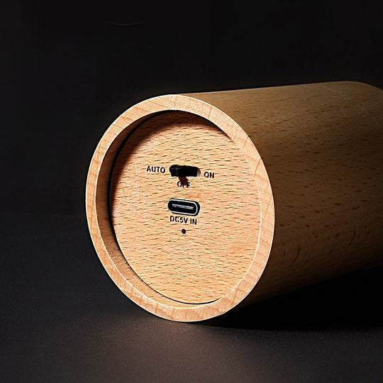 Candlelight Cylinder Wood Accent LED Table Lamp