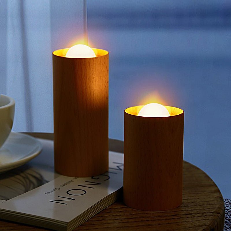 Candlelight Cylinder Wood Accent LED Table Lamp