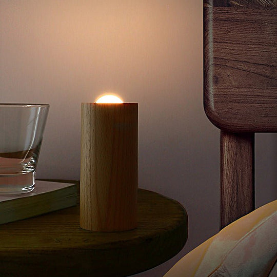 Candlelight Cylinder Wood Accent LED Table Lamp