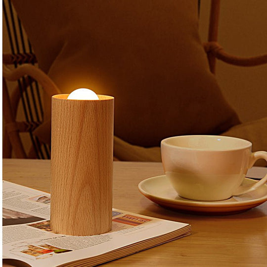 Candlelight Cylinder Wood Accent LED Table Lamp