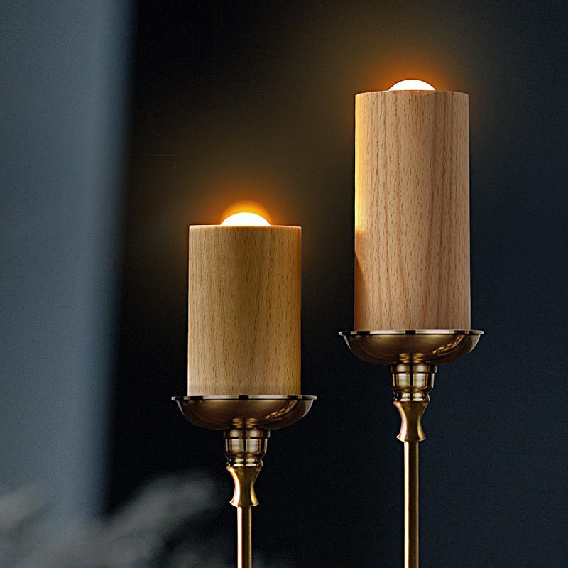 Candlelight Cylinder Wood Accent LED Table Lamp