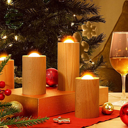 Candlelight Cylinder Wood Accent LED Table Lamp