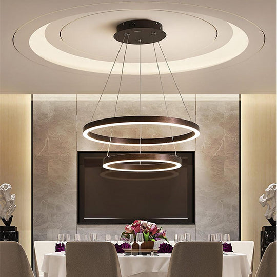 Modern LED Circular Chandelier – Two-Tier Minimalist Pendant Light