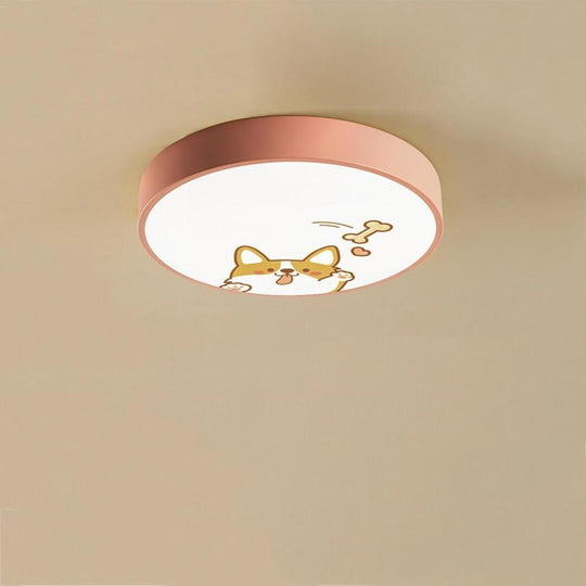 Circular Dog Image Flush Mount Drum LED Ceiling Light