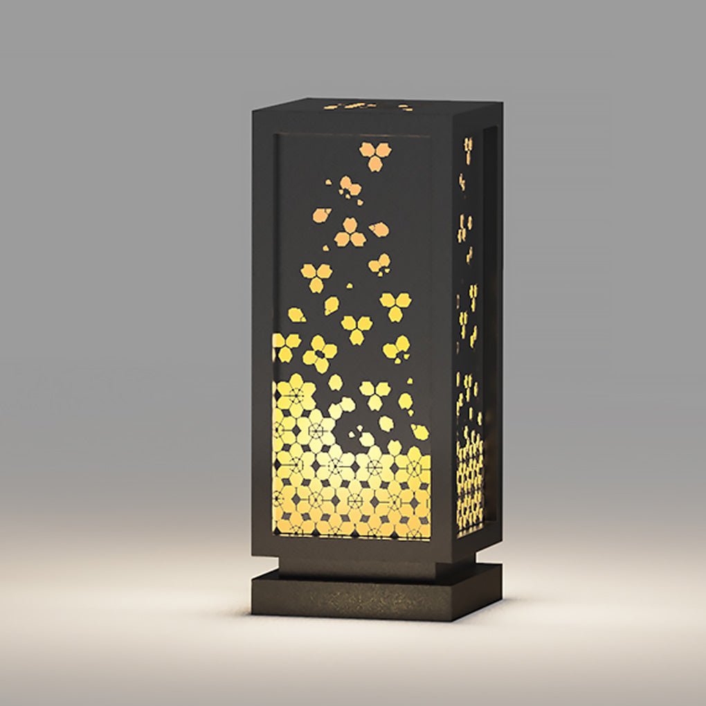 Rectangular Resin and Steel Garden Light with Carved Floral Shade