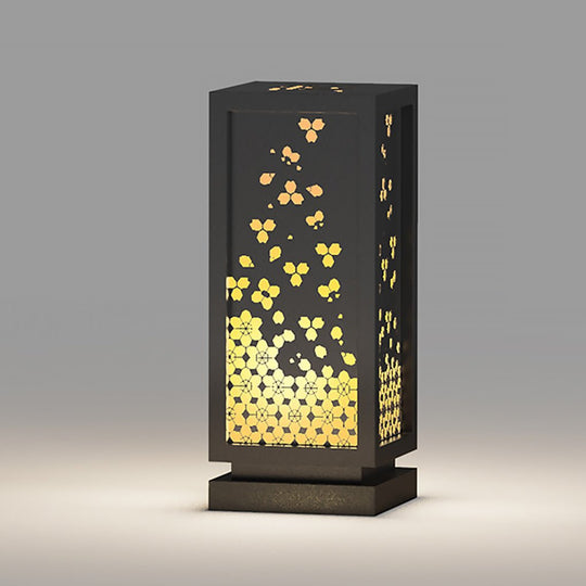 Rectangular Resin and Steel Garden Light with Carved Floral Shade