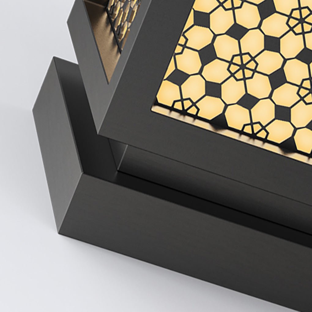 Rectangular Resin and Steel Garden Light with Carved Floral Shade