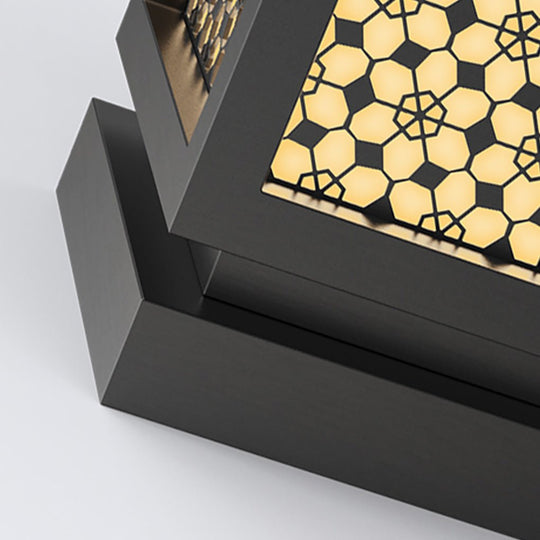 Rectangular Resin and Steel Garden Light with Carved Floral Shade