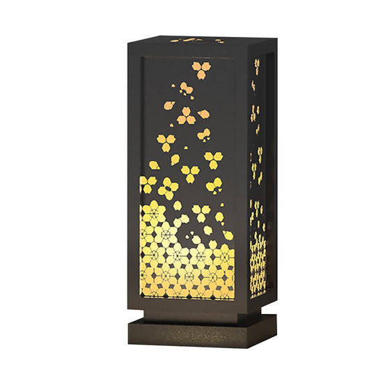 Rectangular Resin and Steel Garden Light with Carved Floral Shade