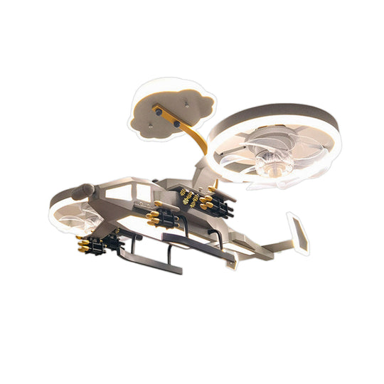 Airplane Ceiling Fan With Light – Children’s LED Remote Control Fan Lamp (Gray/Green)