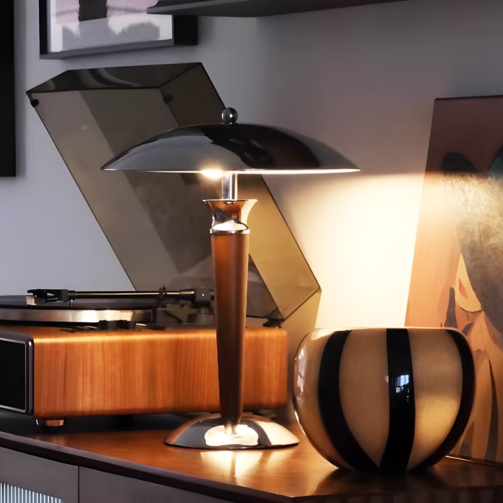 Chrome Mushroom Umbrella Table Lamp – 3 Step LED Lights