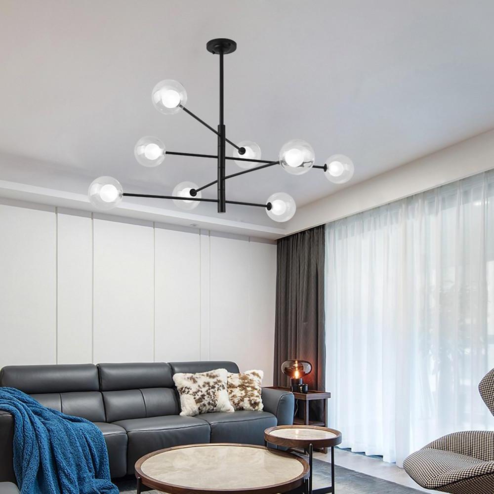 Linear Sputnik Chandelier with 8 Glass Shades