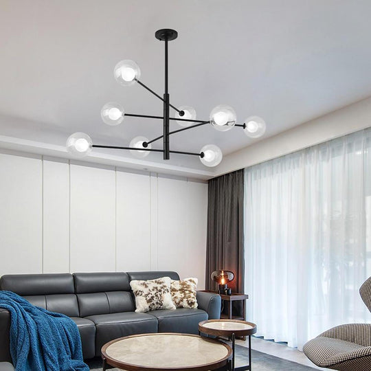 Linear Sputnik Chandelier with 8 Glass Shades