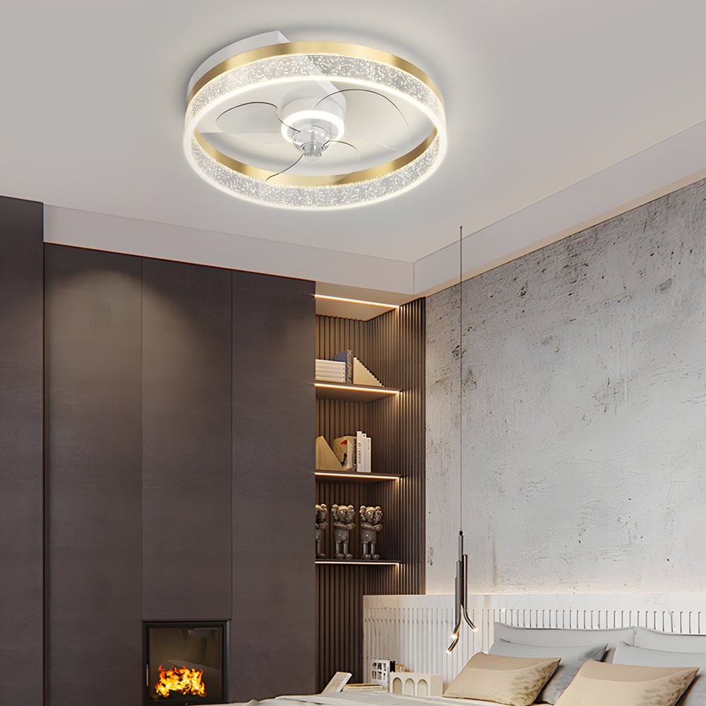 Circular Bubble 19.7" LED Ceiling Fan Light – Gold or Black Flush Mount, 3-Step Dimming
