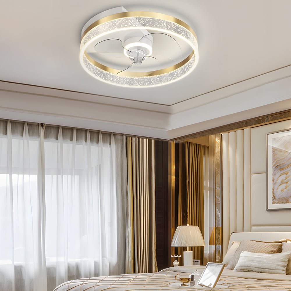 Circular Bubble 19.7" LED Ceiling Fan Light – Gold or Black Flush Mount, 3-Step Dimming