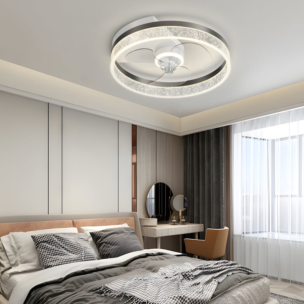 Circular Bubble 19.7" LED Ceiling Fan Light – Gold or Black Flush Mount, 3-Step Dimming