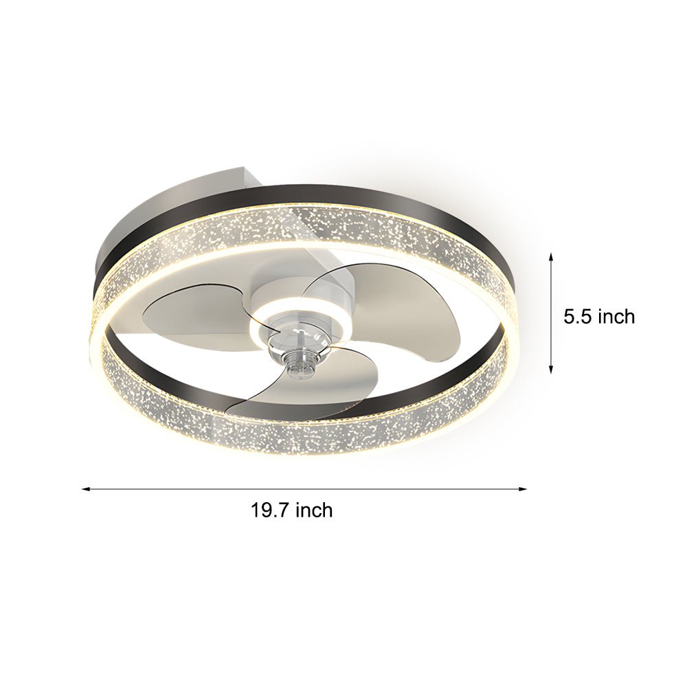 Circular Bubble 19.7" LED Ceiling Fan Light – Gold or Black Flush Mount, 3-Step Dimming