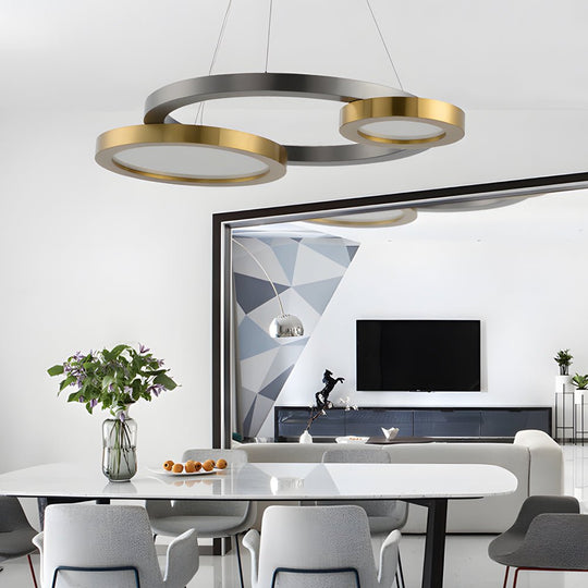 Circular Multi-Ring LED Chandelier – Brass & Pearl Black Finish