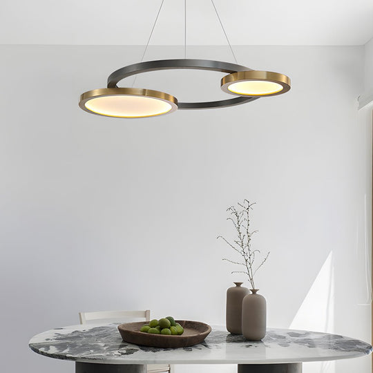 Circular Multi-Ring LED Chandelier – Brass & Pearl Black Finish