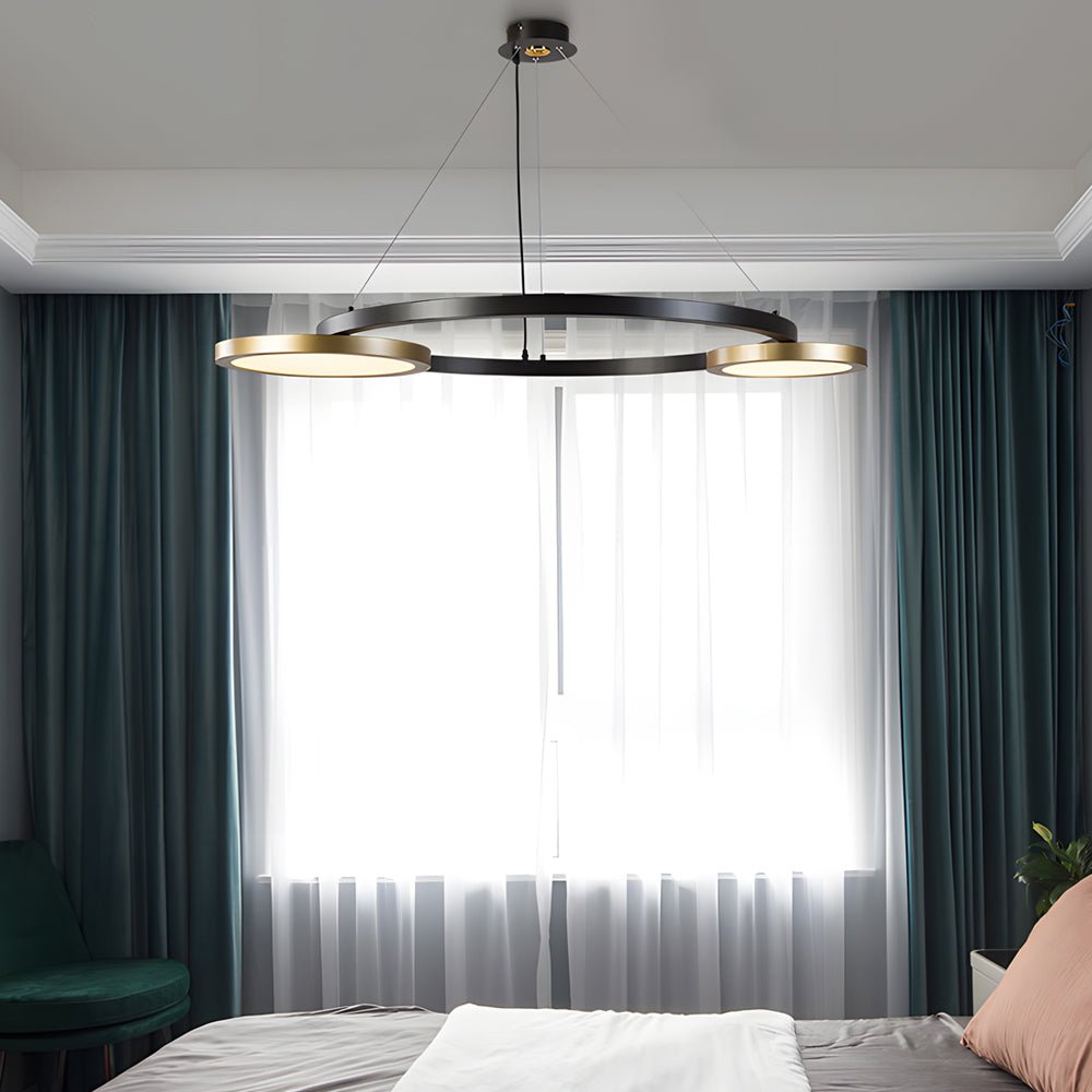 Circular Multi-Ring LED Chandelier – Brass & Pearl Black Finish
