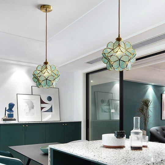 Ornate Flower Island Kitchen Pendant Lighting Copper Crystal Pendant Light