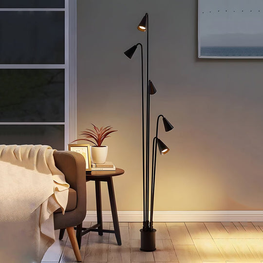 Classic Black Multi-Head Industrial LED Floor Lamp
