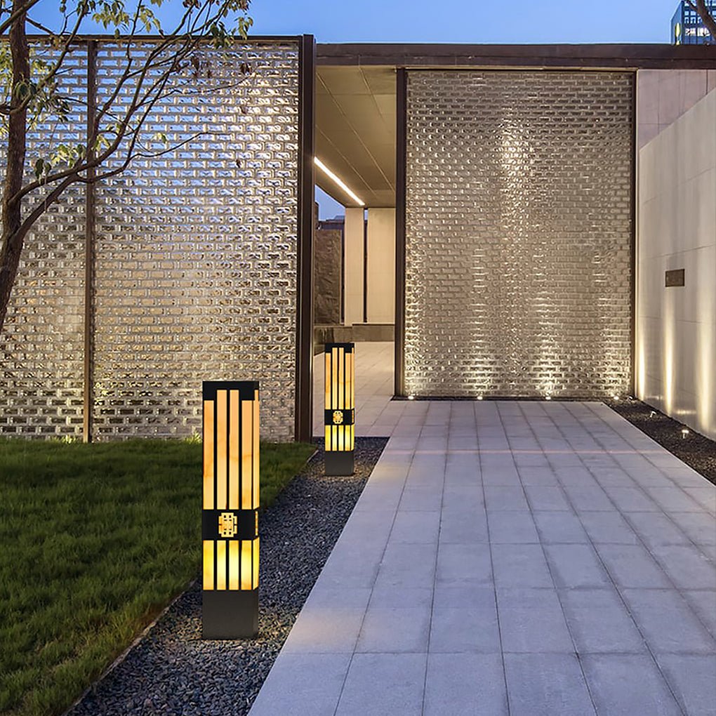 Rectangular Streak Cut Outdoor Bollard Garden Light