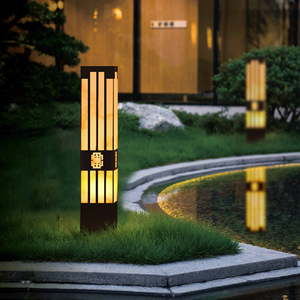 Rectangular Streak Cut Outdoor Bollard Garden Light
