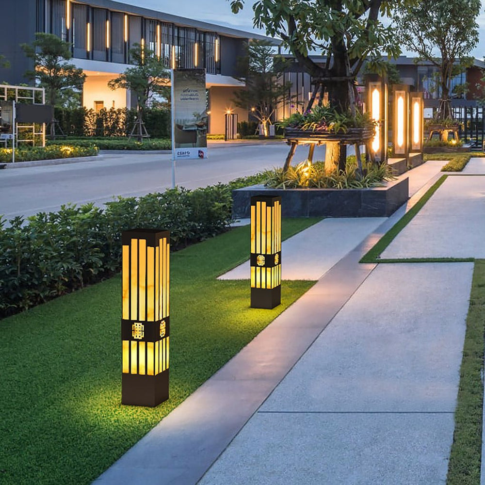 Rectangular Streak Cut Outdoor Bollard Garden Light
