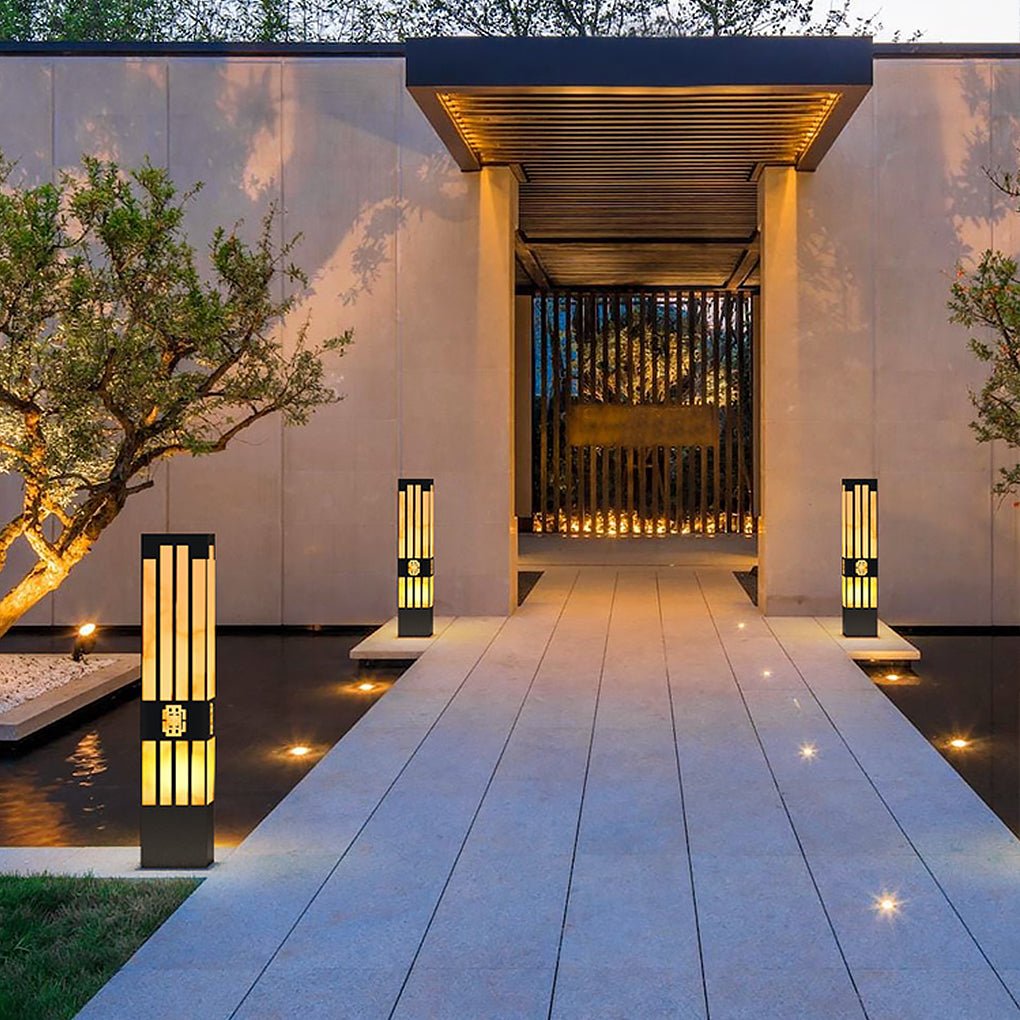 Rectangular Streak Cut Outdoor Bollard Garden Light