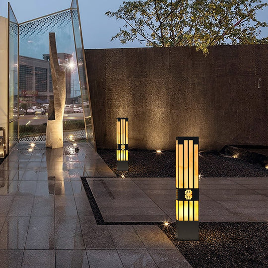 Rectangular Streak Cut Outdoor Bollard Garden Light