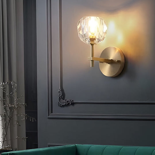 Ball-Shaped LED Crystal Gold Postmodern Wall Lamp – Plug-in Sconce
