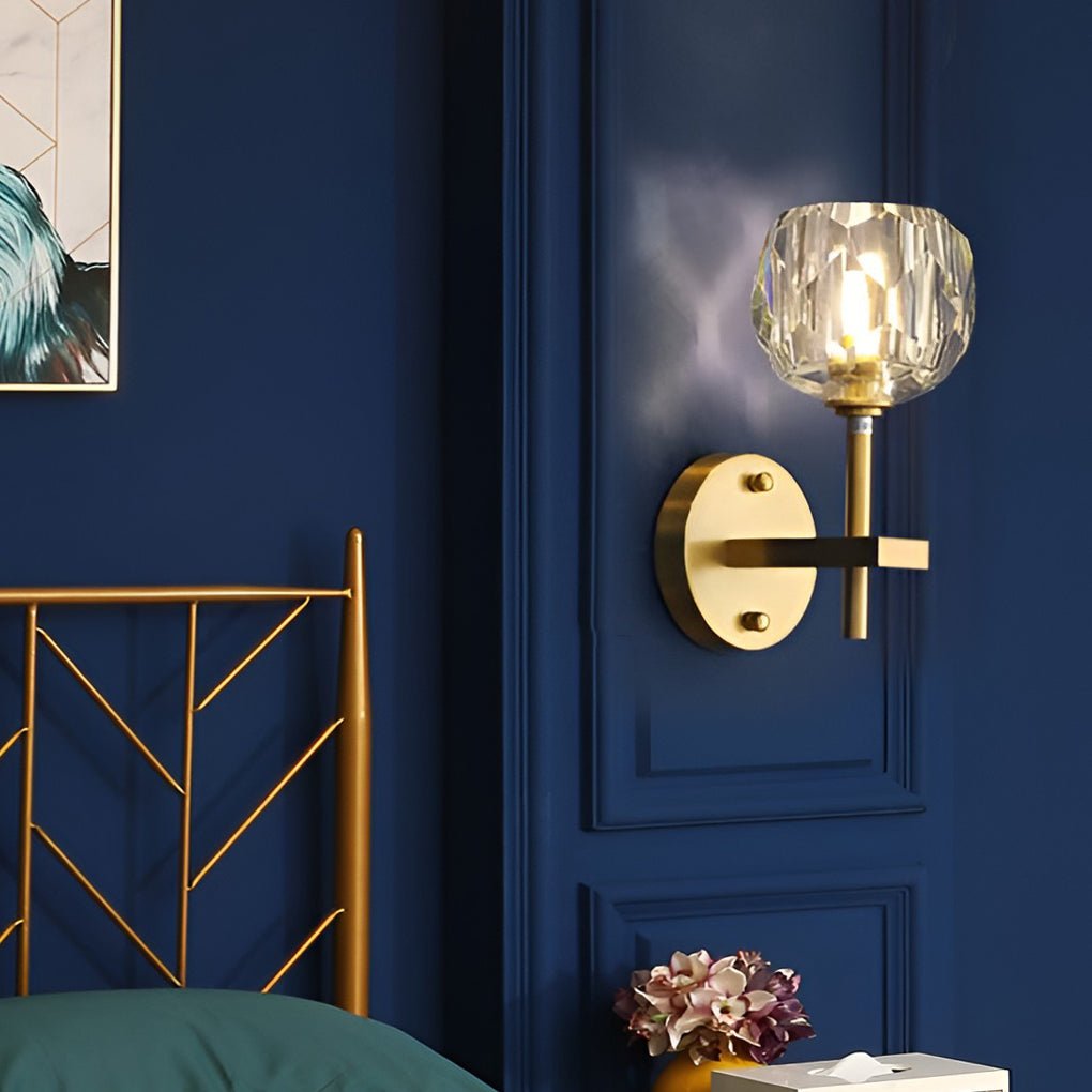 Ball-Shaped LED Crystal Gold Postmodern Wall Lamp – Plug-in Sconce