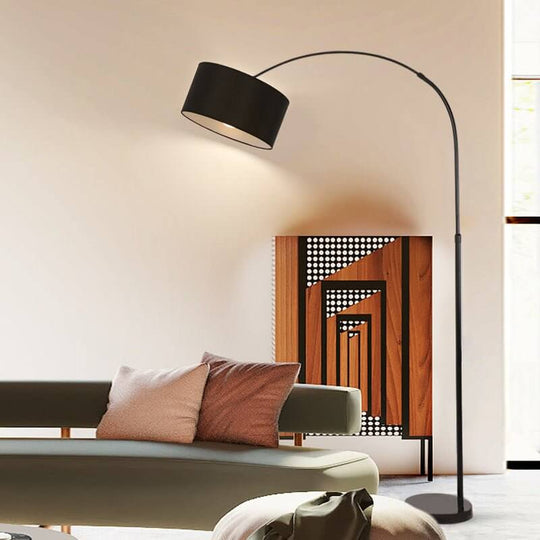 Marble Base Adjustable Arc Floor Lamp with Fabric Shade