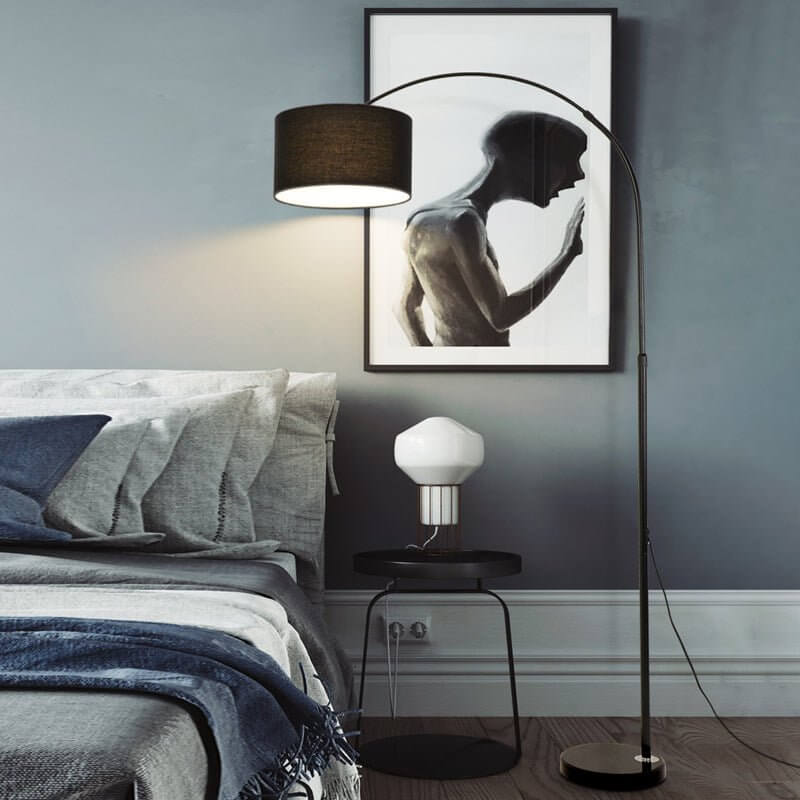 Marble Base Adjustable Arc Floor Lamp with Fabric Shade