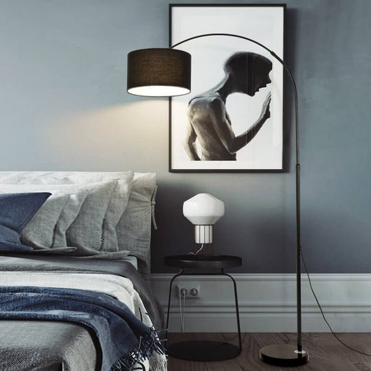 Marble Base Adjustable Arc Floor Lamp with Fabric Shade