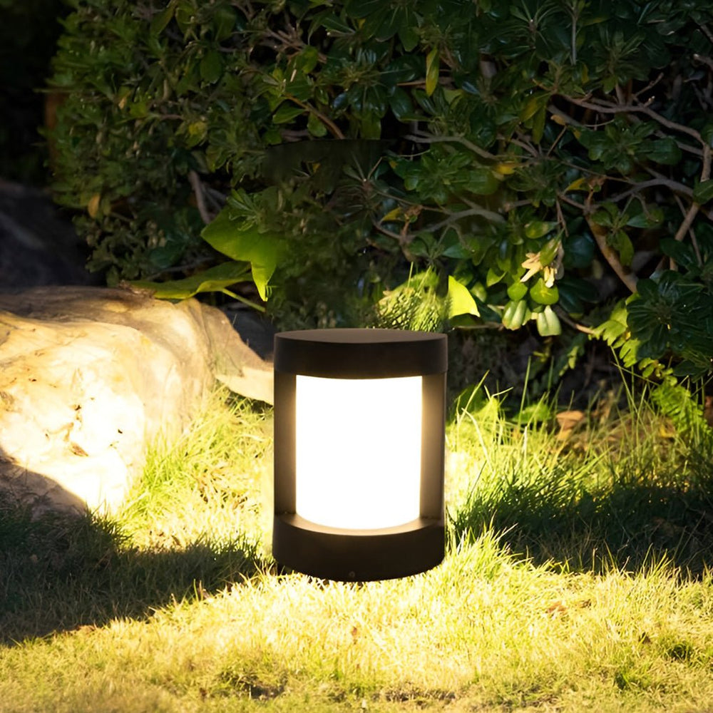 Black Cylindrical LED Pathway Bollard Lights Solar & Wired Outdoor