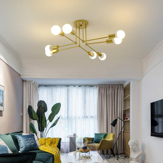 8-Light Modern Linear Gold Flush Mount LED Ceiling Light