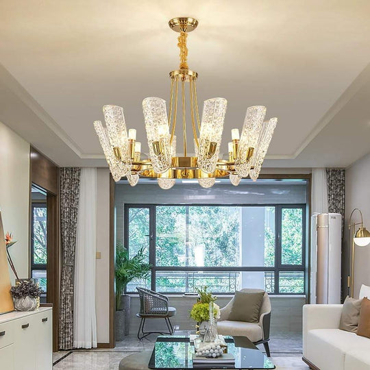 8 Light LED Electroplated Metal and Glass Chandelier Classic Gold Ceiling Light