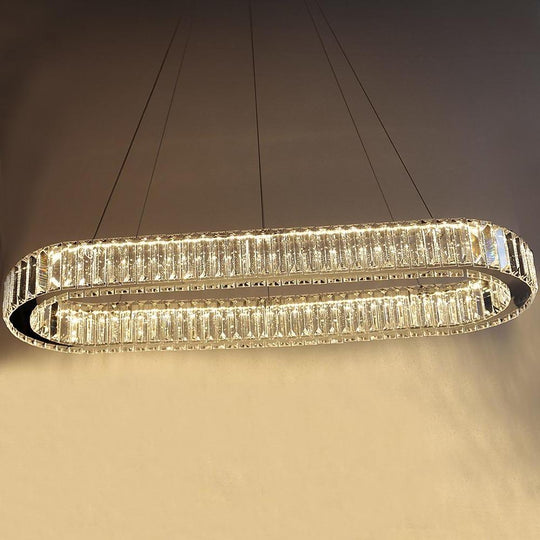 Chrome & Gold Crystal Oval Ring LED Pendant Chandelier