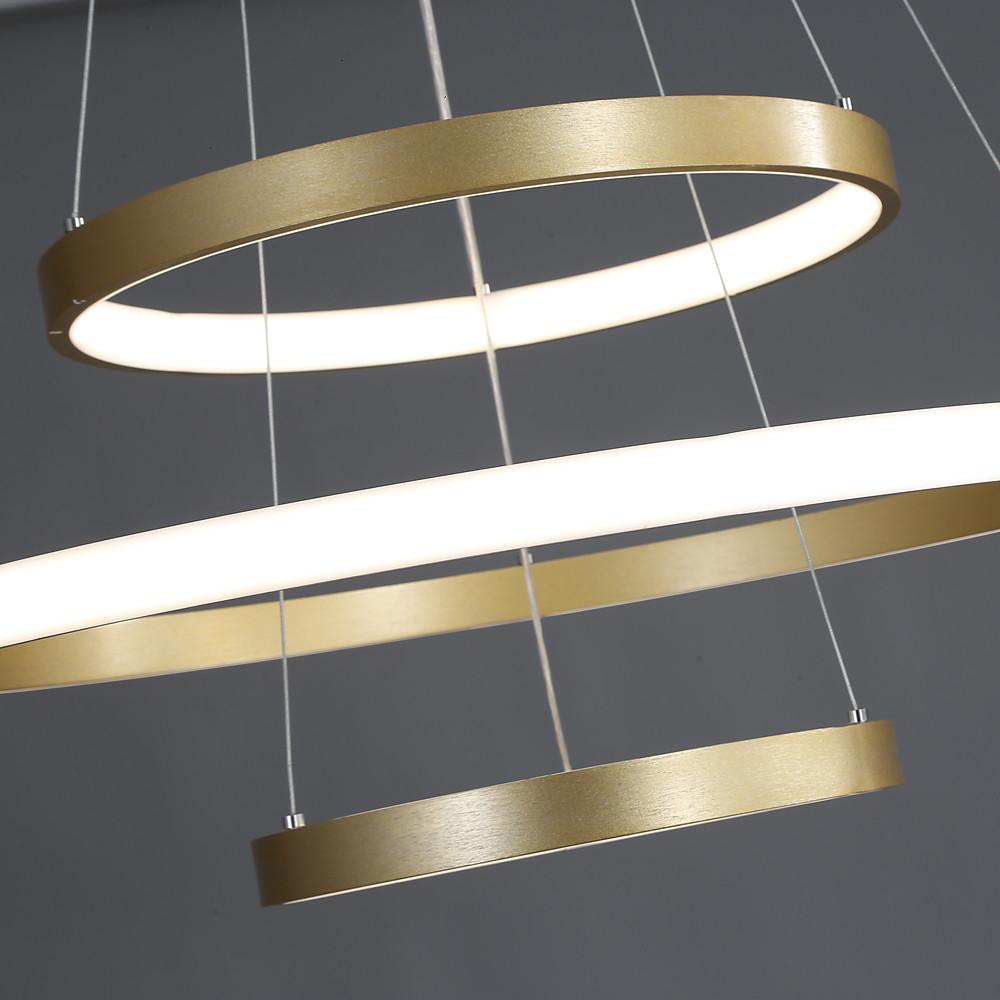 3-Ring Dimmable Contemporary Gold LED Chandelier Pendant Light