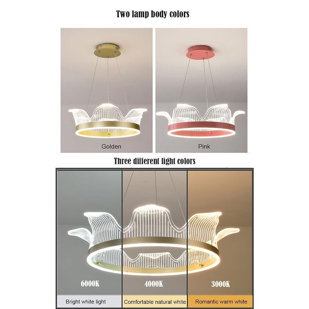 Circle Crown Pendant Light Electroplated Metal Acrylic LED Nordic Chandeliers