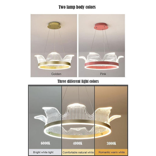 Circle Crown Pendant Light Electroplated Metal Acrylic LED Nordic Chandeliers