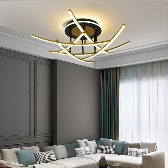 Curved Linear Dimmable LED Artistic Nordic Ceiling Light Semi-Flush Mount Lamp