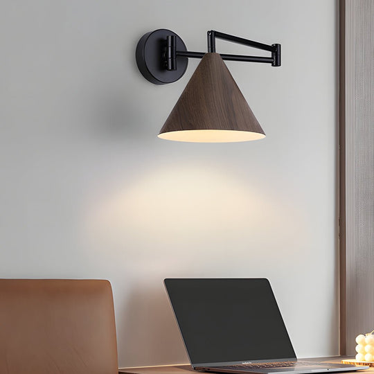 Cone Shaped Swing Arm Wall Sconces – 1-Light Wood Wall Mount Light