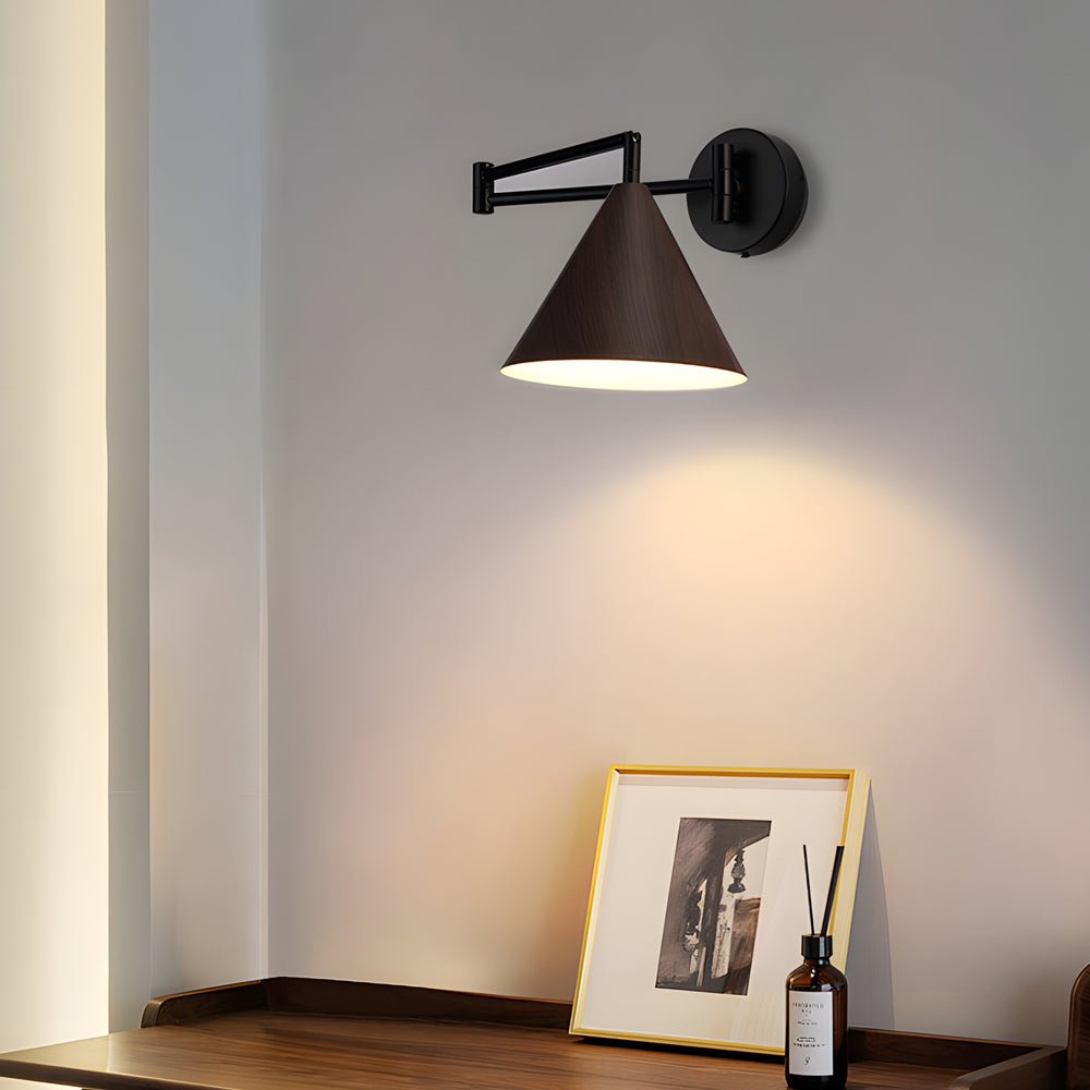 Cone Shaped Swing Arm Wall Sconces – 1-Light Wood Wall Mount Light